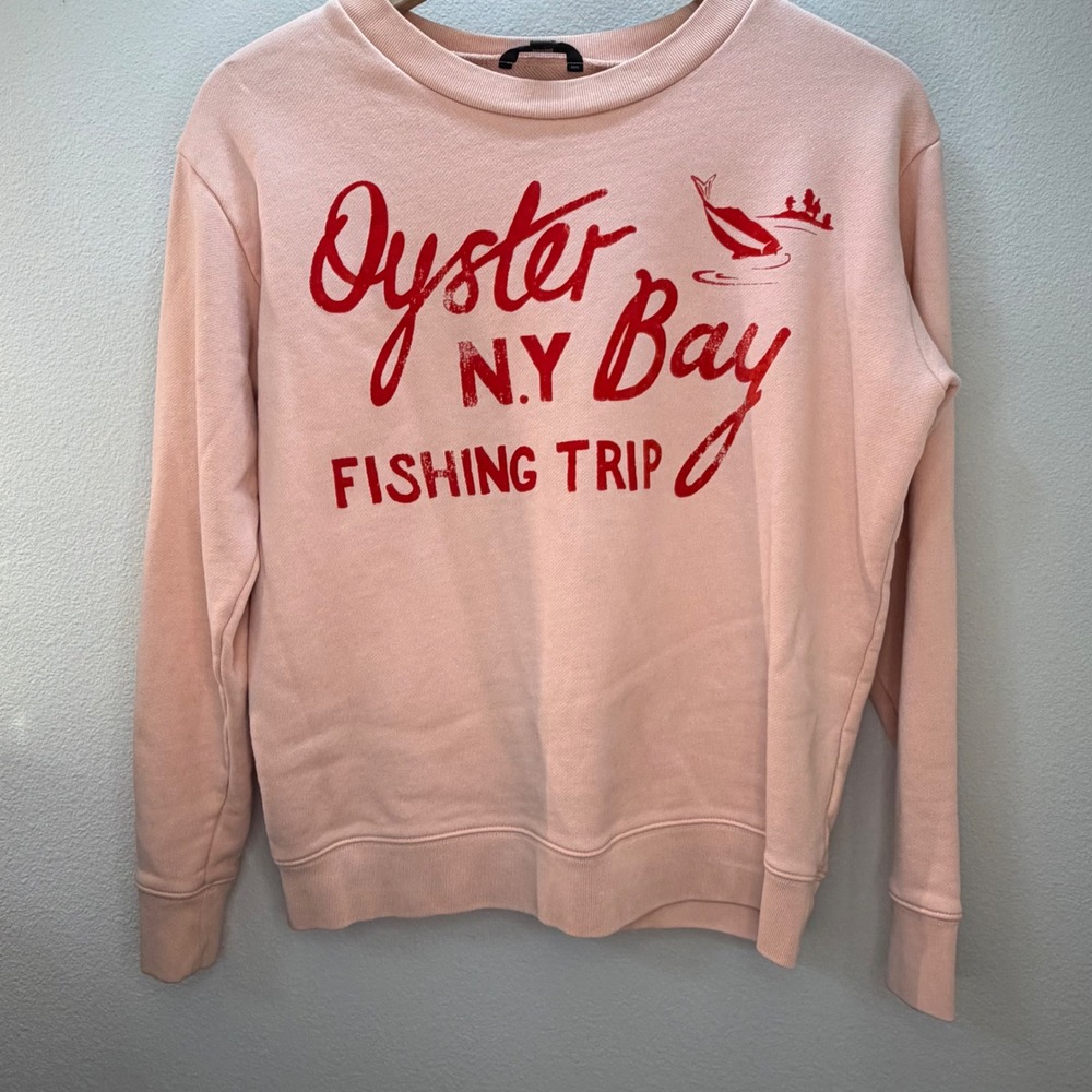 J. Crew Oyster Bay Fishing Trip Sweatshirt Pink Crew Neck Pullover Women's S